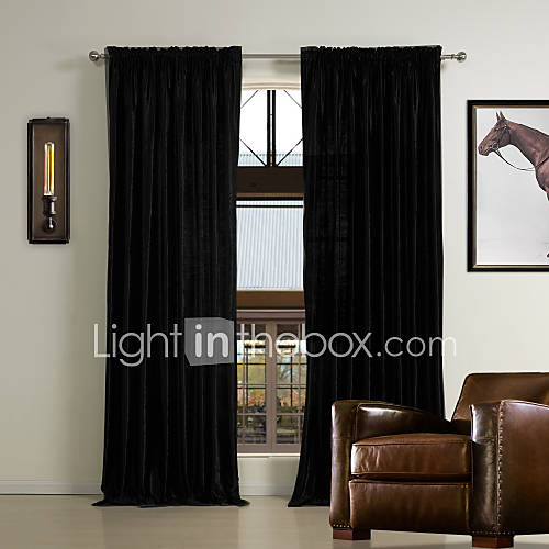 (Two Panels Rod Pocket Top) Traditional Velvet Solid Lined Curtain