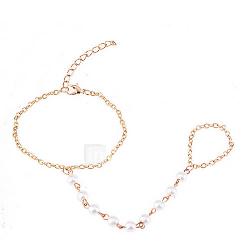 Gold Plated Pearls Chain Bracelet With Ring Loop