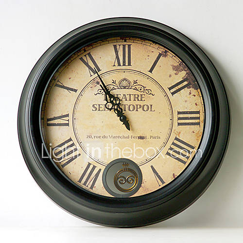 19H Retro Metal Wall Clock With Pendulum