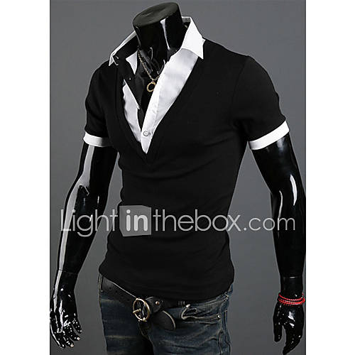 Langdeng Casual Harem Layered Short Sleeve T Shirt(Black)