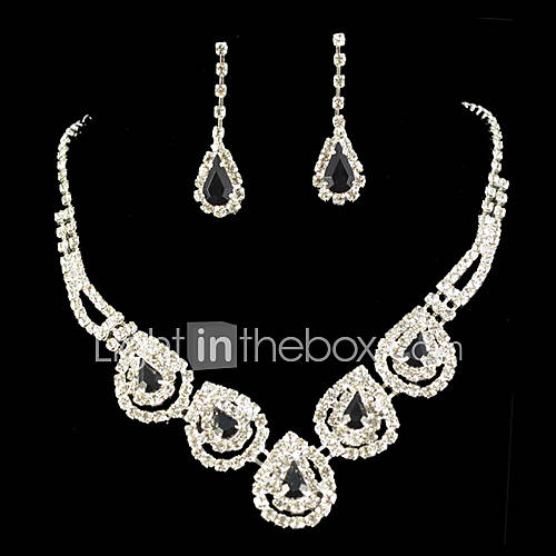 Wedding Rhinestone Adjustable Necklace Earrings Jewelry Set