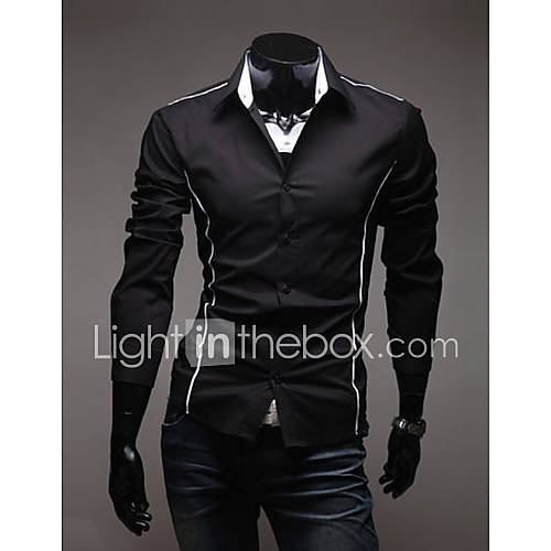 Langdeng Casual Slim Long Sleeve Shirt(Black)