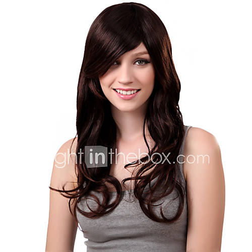 Capless Long Synthetic Brown Curly Hair Wig Side Bang