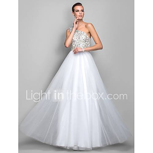 A line/Princess One Shoulder Floor length Tulle Evening/Prom Dress