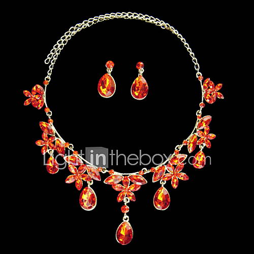 Fabulous Alloy With Red Rhinestone Necklace Earrings Jewelry Set