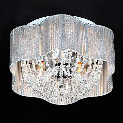 Modern Crystal 4 E14 Light Flush Mount With Creamy White Shade