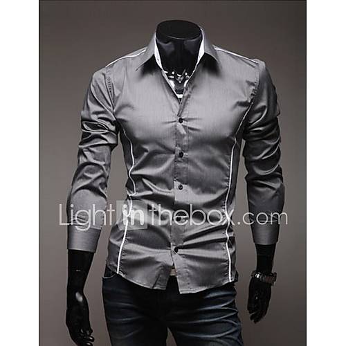 Langdeng Casual Slim Long Sleeve Shirt(Gray)