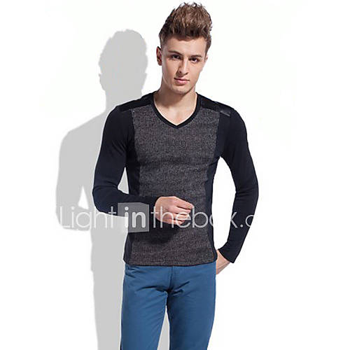 MenS V Neck Stitching Long Sleeve T Shirt