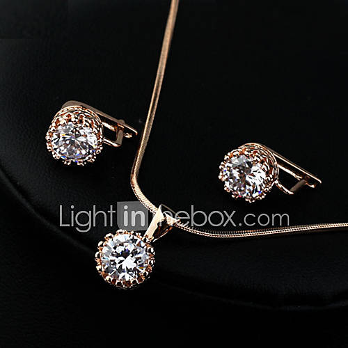 Classic Alloy With Swiss Cubic Zirconia Stone Earrings and Necklace Jewelry Set(More Colors)