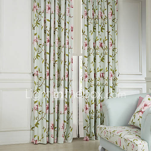 (One Pair) Country Flower and Leaves Eco friendly Curtain