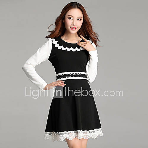 Womens Stylish Splicing Contrast Color Lace Dress