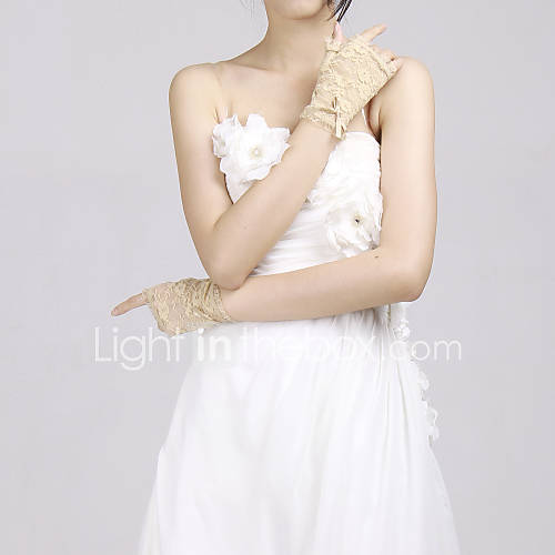 Satin With Lace Fingerless Wrist Length Ladies Evening/Party Gloves