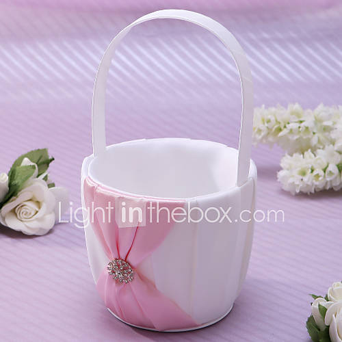 Flower Basket In Pink Satin With Rhinestones And Sash