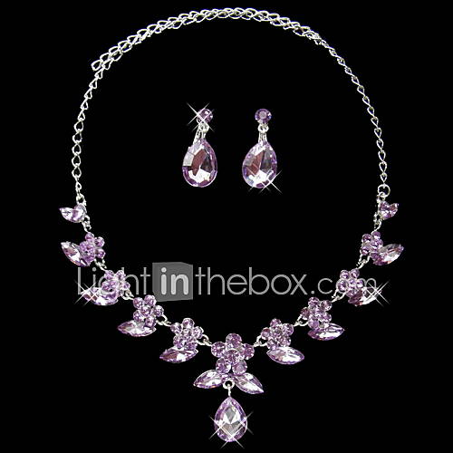 Gorgeous Alloy Silver Plated With Rhinestone Necklace Earrings Jewelry Set(More Colors)