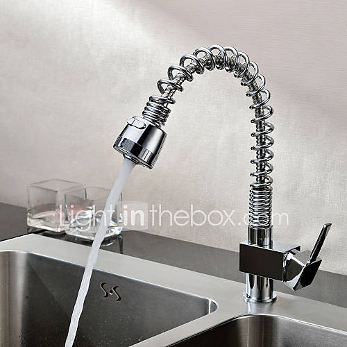 Solid Brass Single Handle Spring Pull Down Kitchen Faucet   Chrome Finish