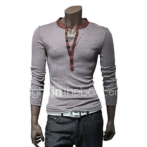 Langdeng Casual Fashion Layered Long Sleeve Slim T Shirt(Dark Gray)