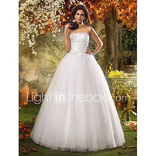 A line Princess Strapless Sweep/Brush Train Tulle Wedding Dress