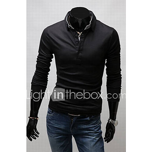 Langdeng Casual Harem Slim Long Sleeve Polo Shirt(Black)