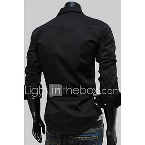 Langdeng Casual Harem Slim Contrast Color Long Sleeve Shirt(Black)