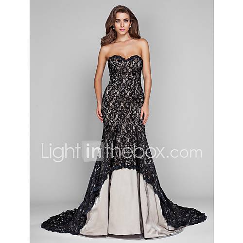 Trumpet/Mermaid Sweetheart Sweep/Brush Train Lace And Tulle Evening Dress (631245)