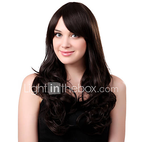 Capless Long Synthetic Black Curly Hair Wig Side Bang