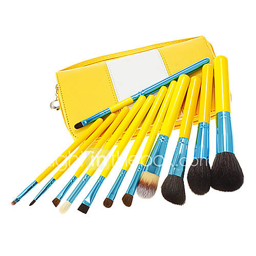 12Pcs High Quality Professional Yellow Makeup Brush Set