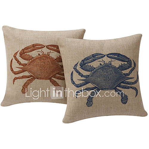 Set of 2 Martial Crab Animal Cotton/Linen Decorative Pillow Cover