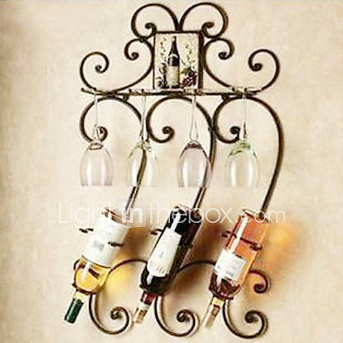 European Style Artistic Iron Wall Mounted Wine Rack Cup Holder