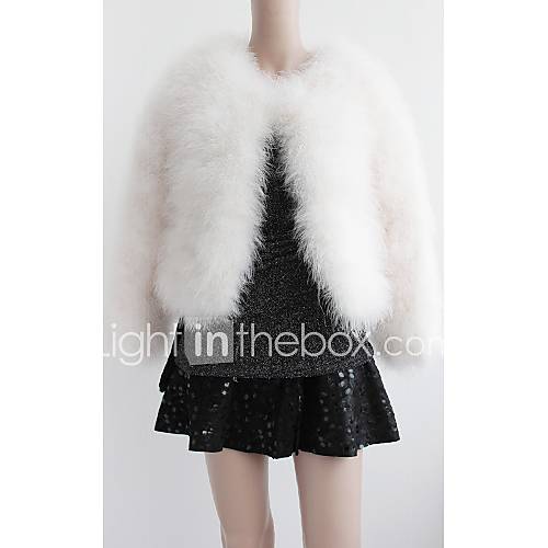 Long Sleeve Collarless Ostrich Fur Casual Jacket(More Colors)