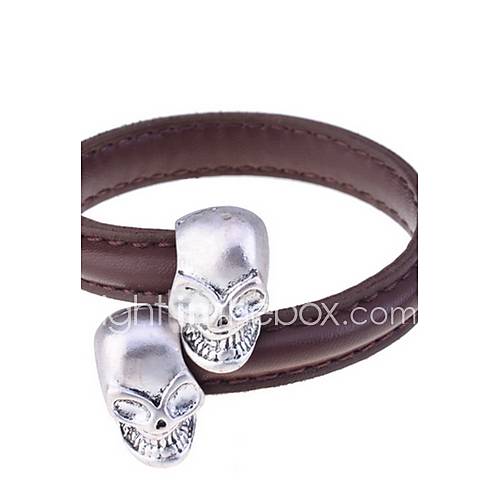 Genuine Leather with Skulls Cuff Bracelet