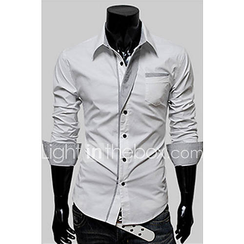 Langdeng Casual Harem Slim Contrast Color Long Sleeve Shirt(White)
