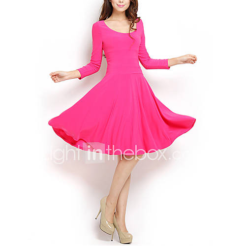 Womens Slim Waisting Dress(Fuchsia)