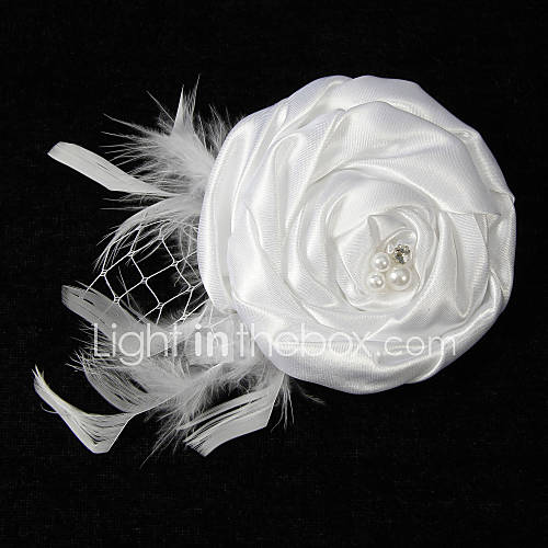 Elegant Satin Net Yarn With Feather Rhinestone Pearl Womens Corsage Brooch