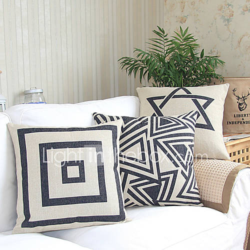 Set of 3 Classic Geometry Pattern Cotton/Linen Decorative Pillow Cover