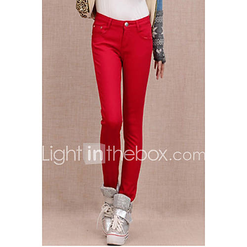 TS Simplicity Basic Elastic Velet Middle Waist Red Jeans Pants