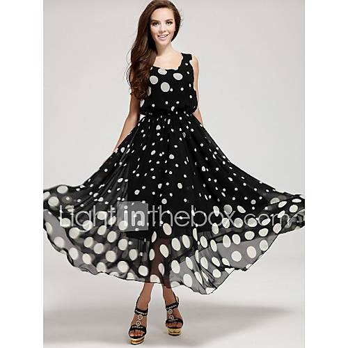 ShaMaQiNuo Womens Dots Print Floor Length Vest Dress