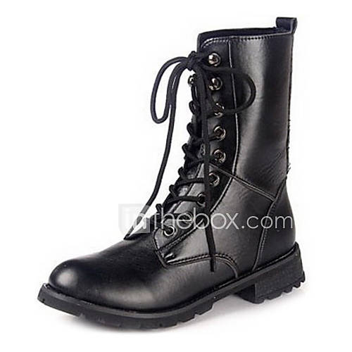 Faux Leather Chunky Heel Combat Booties/Ankle Boots With Lace up