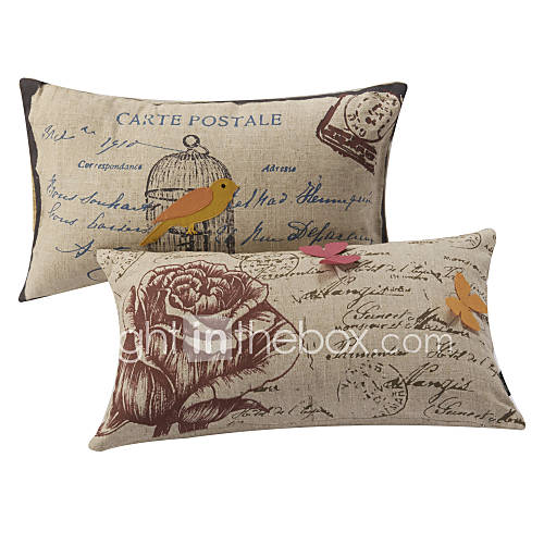 Set of 2 Bird Out of Cage Butterfly Polyester Decorative Pillow Cover