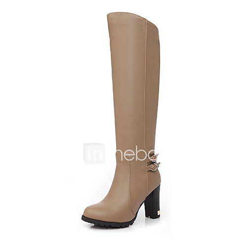 Faux Leather Chunky Heel Knee High Boots With Zipper (More Colors)