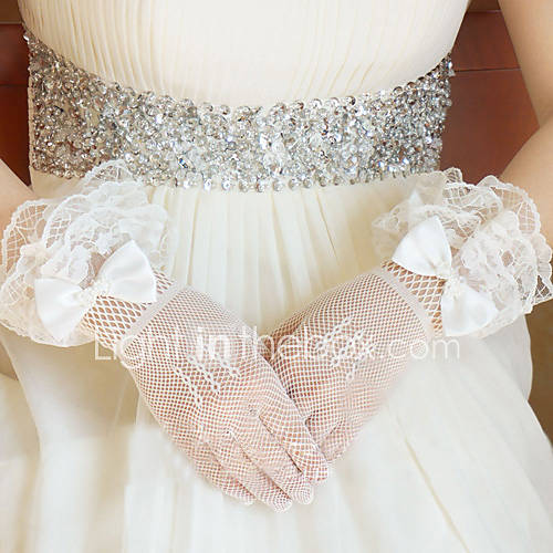 Tulle Fingertips Wrist Length Wedding Glove With Lace Edge(More Colors)