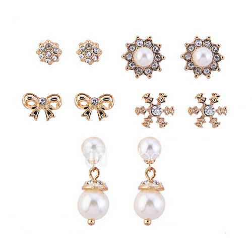 Fashion Alloy With Rhinestone Pearl Earrings Set(5 Pairs per Set)