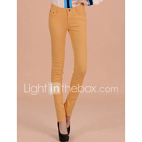 TS Simplicity Elasticity Skinny Yellow Casual Pencil Pants