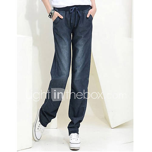 TS Simplicity Casual Bandage Loose Middle Waist Washed Jeans Pants