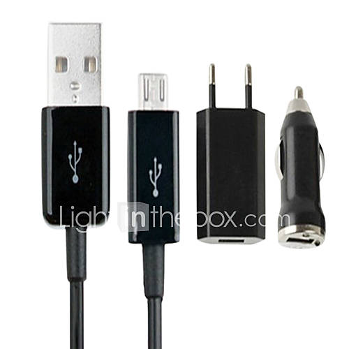 3 In 1(Eu Plug,Micro Usb Cable,Car Charger)Travel Kit For Galaxy Htc Sony Ericsson