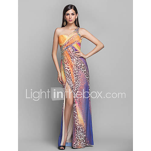 Sheath/Column One Shoulder Floor length Animal Pattern Tulle Evening Dress