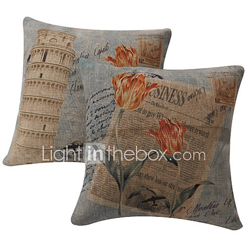 Set of 2 Charming Flower Cotton/Linen Decorative Pillow Cover