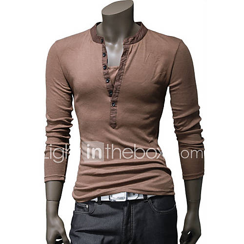 Langdeng Casual Fashion Layered Long Sleeve Slim T Shirt(Coffee)
