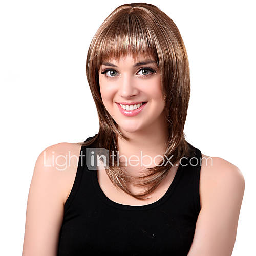 Capless Medium Synthetic Mixed Straight Curly Hair Wig Full Bang