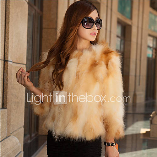 Beautiful 3/4 Sleeve Collarless Raccoon Fur Party/Casual Jacket