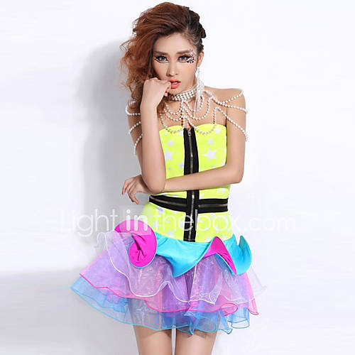 Party Dancer Slim fitting above Knee Fluorescent Yellow Pearl Dress Womens Costume